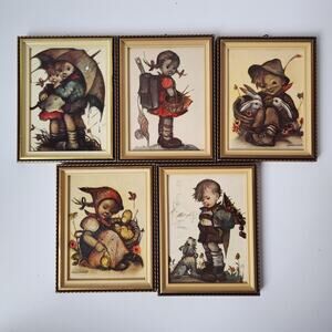 Hummel Framed Prints Set Of 5 Vintage Small 4.5"x6" Gold Toned Frame Wall Hanger